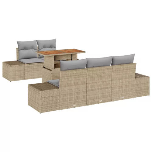  6 darabos Kerti Étkező Szett Párnákkal Bézs Poli Rattan Akác