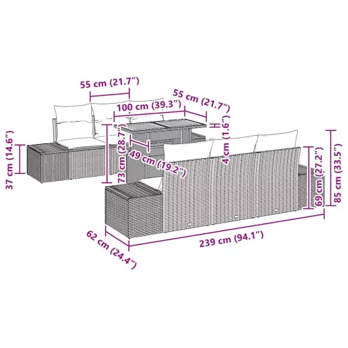  Kert étkező szett párnával 8 pcs Beige, Szürke 100 x 55 x 73 cm