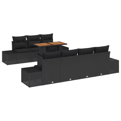  8 darabos kertibútor szett párnákkal, fekete poli rattan, akác