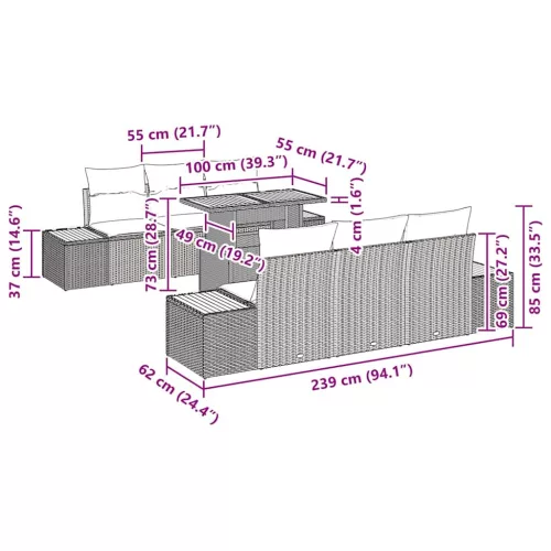  Kert étkező szett párnával 7 pcs Szürke, Barna 100 x 55 x 73 cm