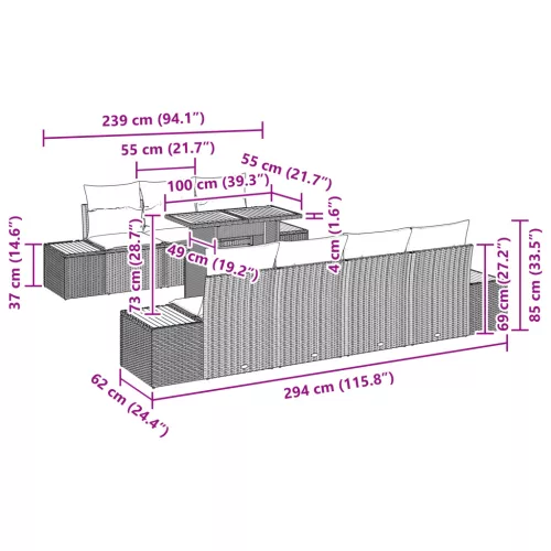  8 darabos kerti étkező készlet párnákkal, bézs poly rattan és akác
