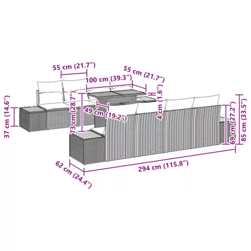  9 darabos kerti étkezőkészlet párnákkal bézs poly rattan akác