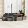  7 darabos kertbütor készlet párnákkal, szürke poly rattan, akácia