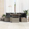  7 darabos kertbütor készlet párnákkal, szürke poly rattan, akácia