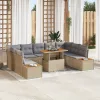  10 darabos kültéri étkező szett párnákkal bézs poli rattan akác