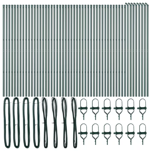  Kerítésoszlopok 52 db Zöld Ø32 mm 170 cm Horganyzott Acél