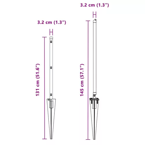  Kerítésposztok Kúpvasalattal 52 db Ø32 mm 100 cm Horganyzott Acél