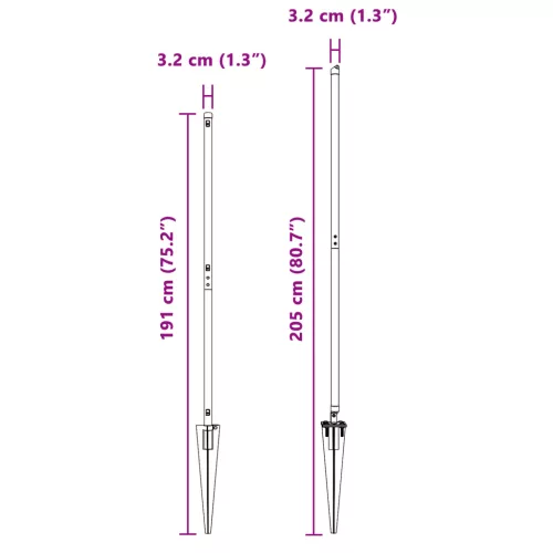  Fennsíkos oszlopok hegyekkel 52 db Ø32 mm 160 cm Galvanizált acél