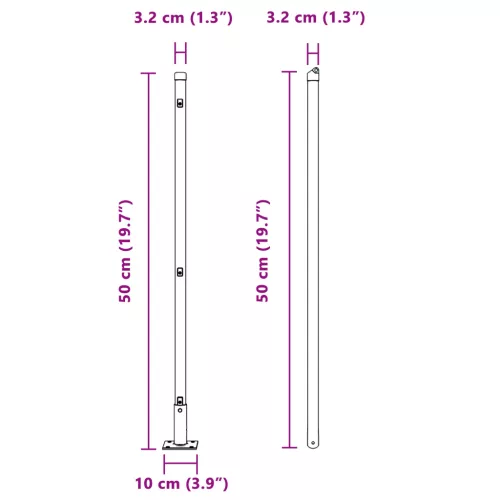  Kerítésoszlopok Alaplemezekkel 52 db Ø32mm 50cm Horganyzott Acél