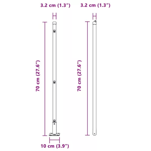  Kerítésoszlopok Alaplapokkal 52 db Ø32mm 70cm Galvanizált Acél