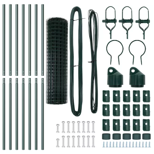  Euro Kerítés 7 Oszloppal 1,2x10 m Horganyzott Acél Zöld