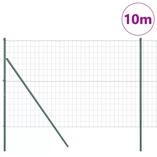  Euro Kerítés 7 Oszloppal 1.6x10 m Galvanizált Acél Zöld