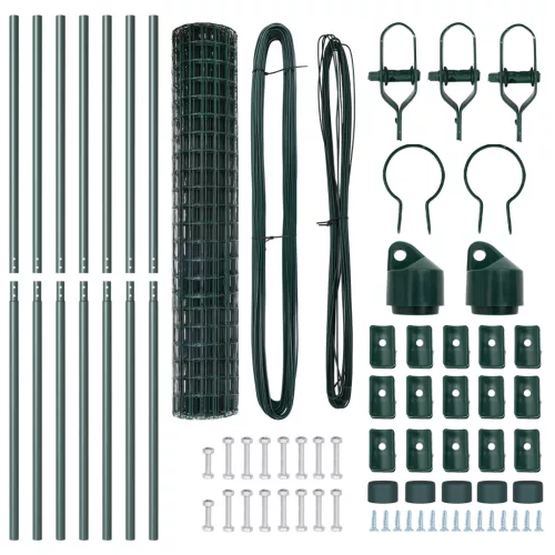  Euro Kerítés 7 Oszloppal 1.6x10 m Galvanizált Acél Zöld
