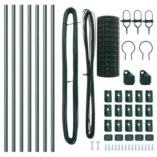  Euro Kerítés 7 Oszloppal 0.6x10 m Galvanizált Acél Zöld