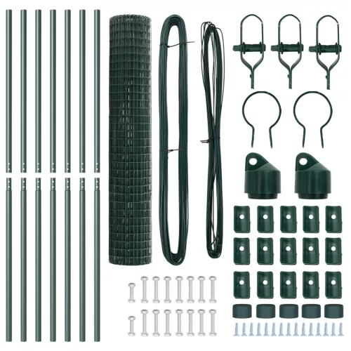  Euro Kerítés 7 Oszloppal 1.5x10 m Galvanizált Acél Zöld