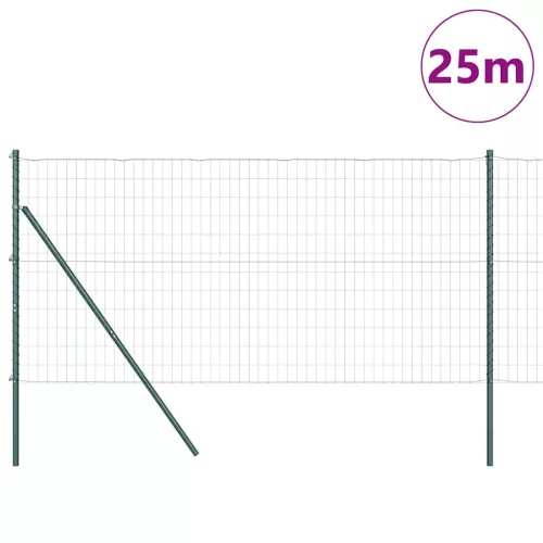  Kerítés oszlopokkal Zöld 0,4 x 25 m Acél és PVC