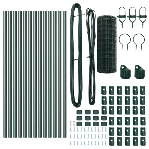  Euro Kerítés 13 Oszloppal 0.4x25 m Horganyzott Acél Zöld