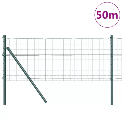  Euro Kerítés 13 Oszloppal 0.6x50 m Galvanizált Acél Zöld