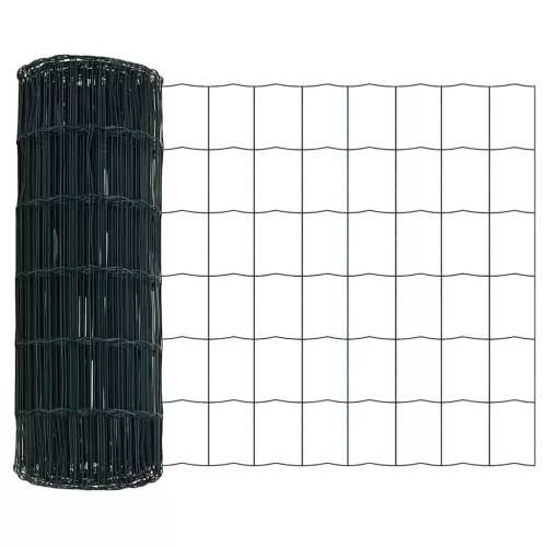  Kerítés oszlopokkal Zöld 0,4 x 50 m Acél és PVC
