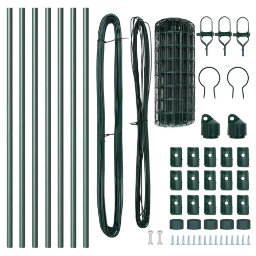  Euro Kerítés 7 Oszloppal 0.4x10 m Horganyzott Acél Zöld