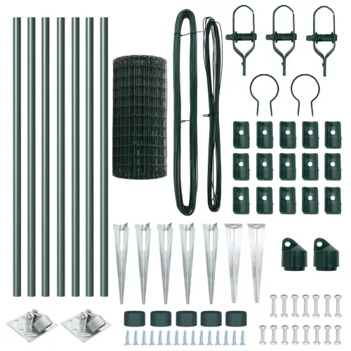  Euro Kerítés 7 Cölöppel 0.8x10 m Galvanizált Acél Zöld