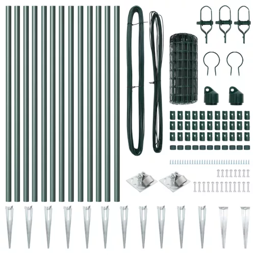  Euro Kerítés 13 Cölöppel 0.8x25 m Galvanizált Acél Zöld