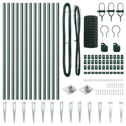  Európai Kerítés 13 Tüske Oszloppal 0.4x25 m Galvanizált Acél Zöld