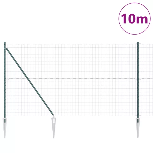  Euro Kerítés 7 Cölöp Péccsel 1.5x10 m Galvanizált Acél Zöld