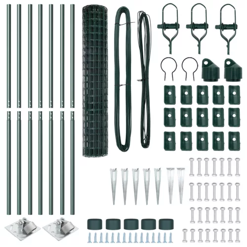  Euro Kerítés 7 Csúcsos Oszloppal 1.6x10 m Galvanizált Acél Zöld