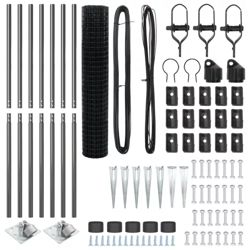  Euro Kerítés 7 Cölöp Rögzítővel 1.5x10 m Horganyzott Acél Szürke