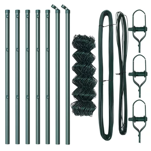  Lánckapcsolatos kerítés 7 oszloppal 0.6x10 m Horganyzott acél Zöld