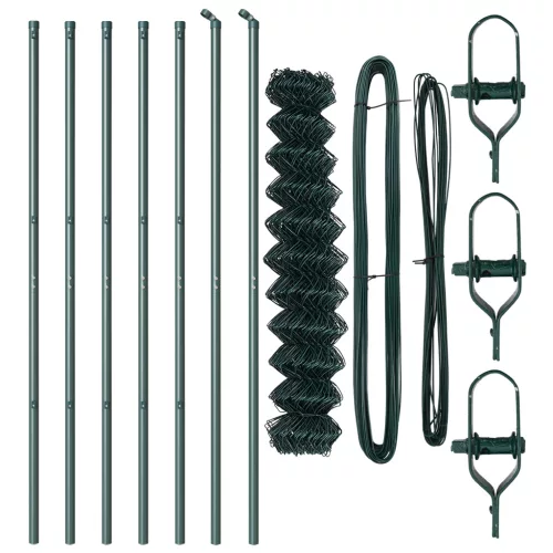  Lánckerítés 7 Tartóval 1.2x10 m Horganyzott Acél Zöld