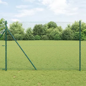    Láncos Kerítés 7 Poszttal 1.6x10 m Galvanizált Acél Zöld