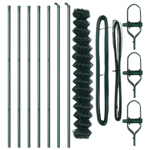  Láncos Kerítés 7 Poszttal 1.6x10 m Galvanizált Acél Zöld
