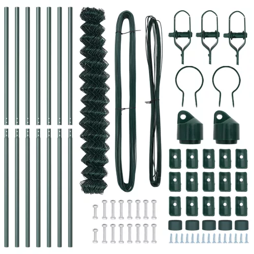  Láncos Kerítés 7 Poszttal 1.6x10 m Galvanizált Acél Zöld