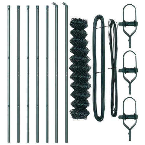  lánckerítés 7 oszloppal 1x10 m horganyzott acél zöld