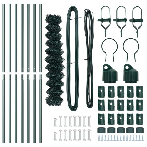 lánckerítés 7 oszloppal 1x10 m horganyzott acél zöld
