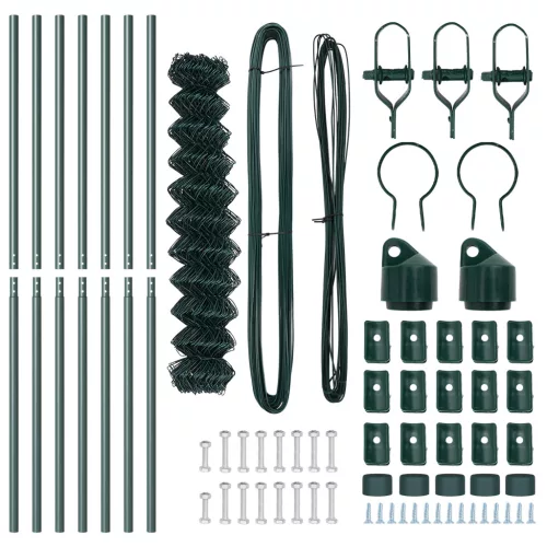  láncos kerítés 7 oszloppal 1,4x10 m horganyzott acél zöld