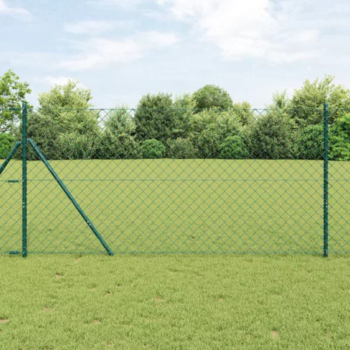  Lánckapcsolatos kerítés 7 oszloppal 1,5x10 m Horganyzott acél Zöld