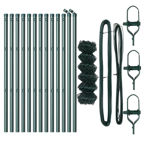  Láncos Kerítés 13 Oszloppal 0,4x25 m Horganyzott Acél Zöld