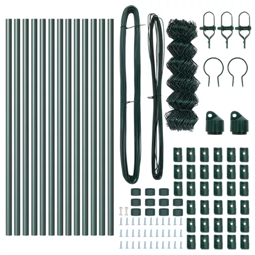  lánckerítés 13 oszloppal 0,8x25 m horganyzott acél zöld