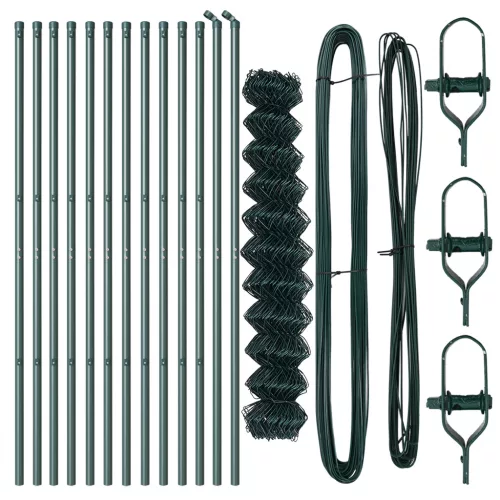  Láncos Kerítés 13 oszloppal 1x25 m Horganyzott Acél Zöld