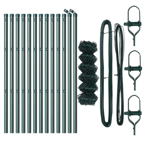  Lánckerítés 13 Oszloppal 0.6x25 m Horganyzott Acél Zöld