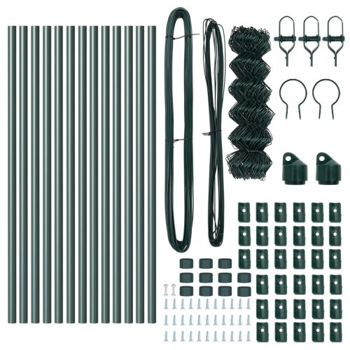  Lánckerítés 13 Oszloppal 0.6x25 m Horganyzott Acél Zöld