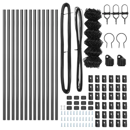  Láncos Kerítés 13 Oszloppal 0.6x2.5 m Galvanizált Acél Szürke