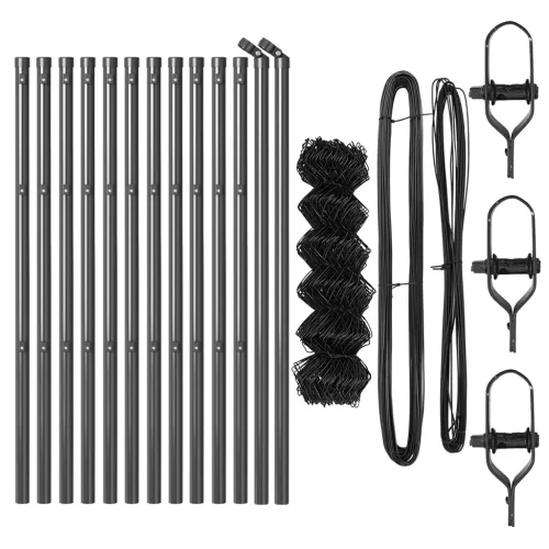  Lánckötésű Kerítés 13 Oszloppal 0.6x25 m Horganyzott Acél Szürke