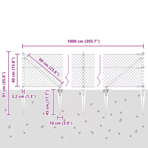  Lánckerítés 7 tüskeoszloppal 0.4x10 m Horganyzott Acélból