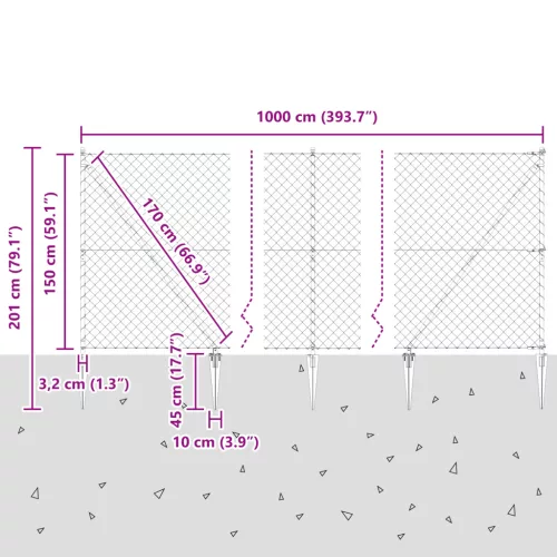  Láncfal 7 cölöppel 1.5x10 m Horganyzott Acél