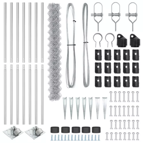  Láncos Kerítés 7 Cövek Oszloppal 1.6x10 m Horganyzott Acél