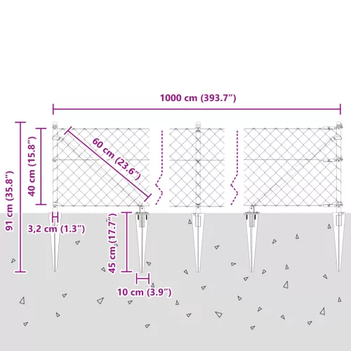  Láncos kerítés 7 cölöppel 0.4x10 m Galvanizált acél